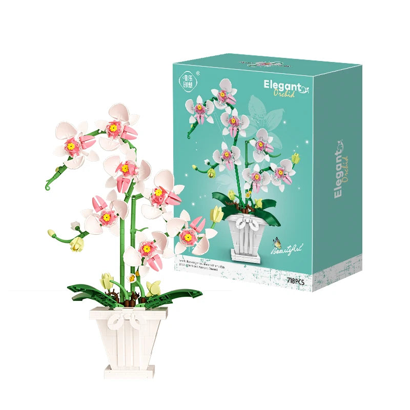Orchid Flowers Building Blocks - Bouquet Flower Blocks Toy