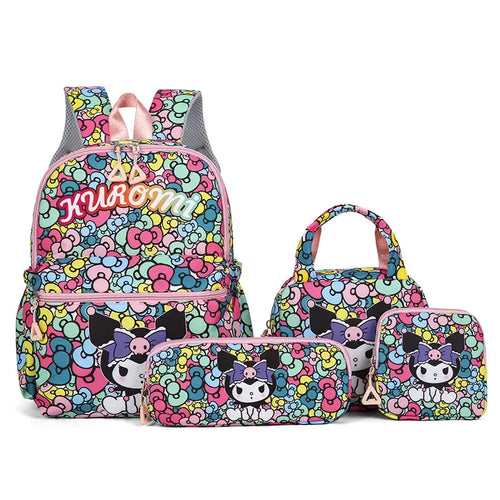 4pcs Kuromi/My Melody/Hello Kitty Backpack, Pencil Case, Shoulder Bag, & Wallet Set