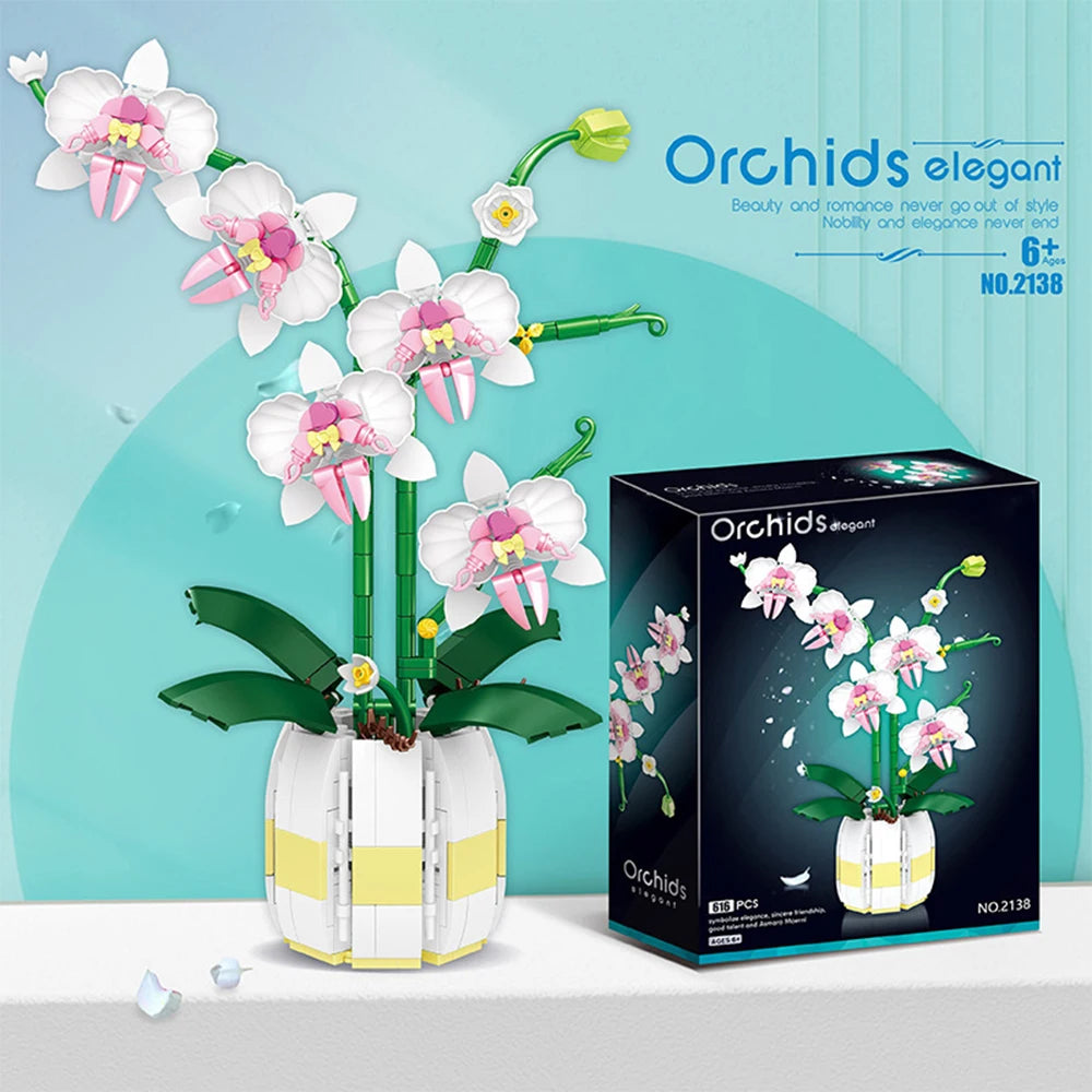 Orchid Flowers Building Blocks - Bouquet Flower Blocks Toy