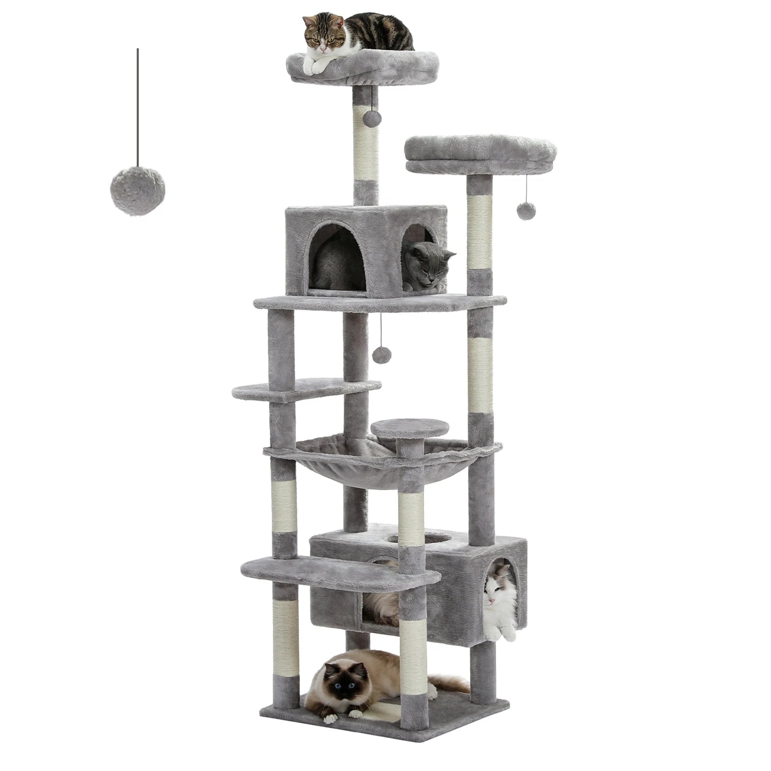 Large Cat Tree Tower for Indoor Cats With Scratching Posts, Spacious Hammock, & Padded Perches
