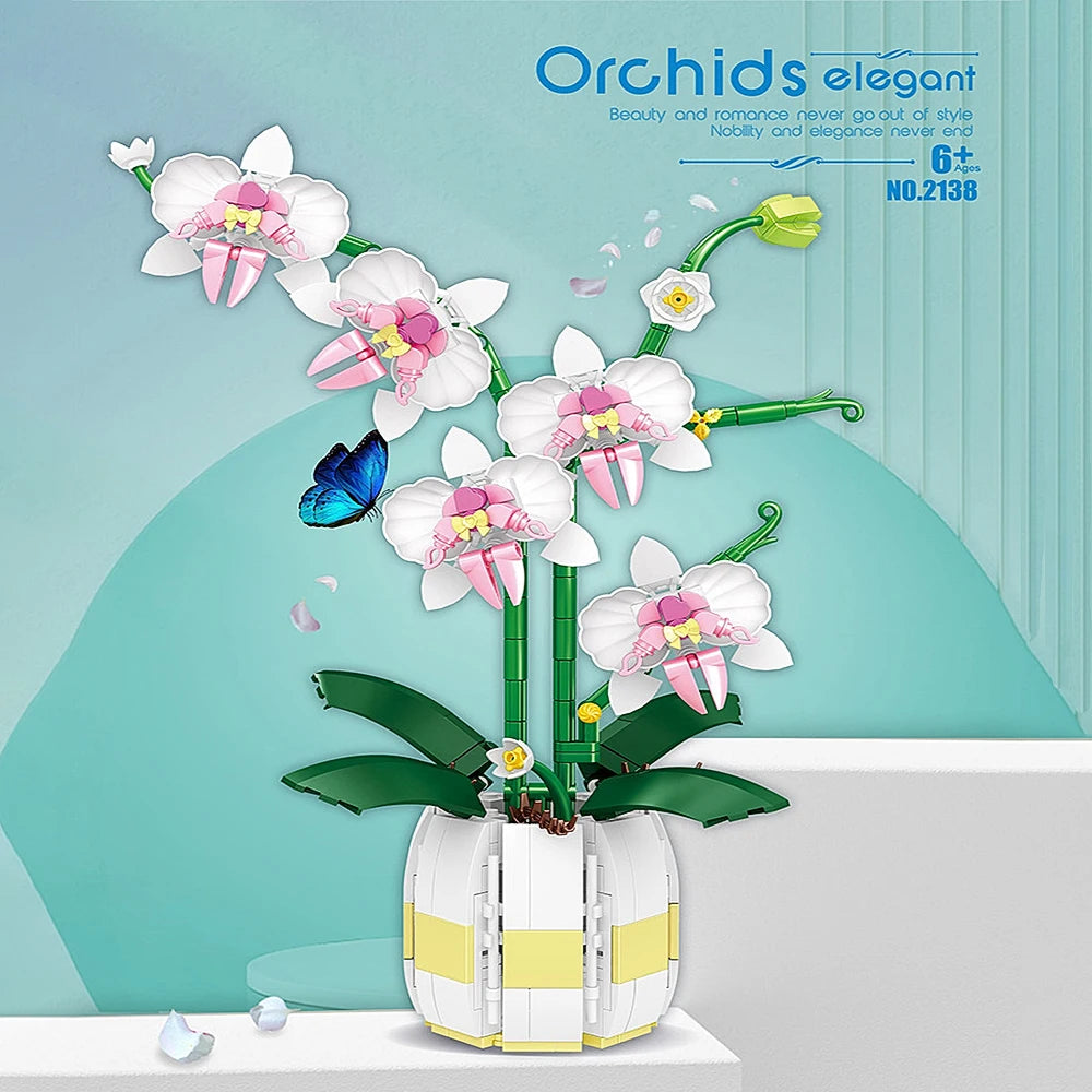 Orchid Flowers Building Blocks - Bouquet Flower Blocks Toy