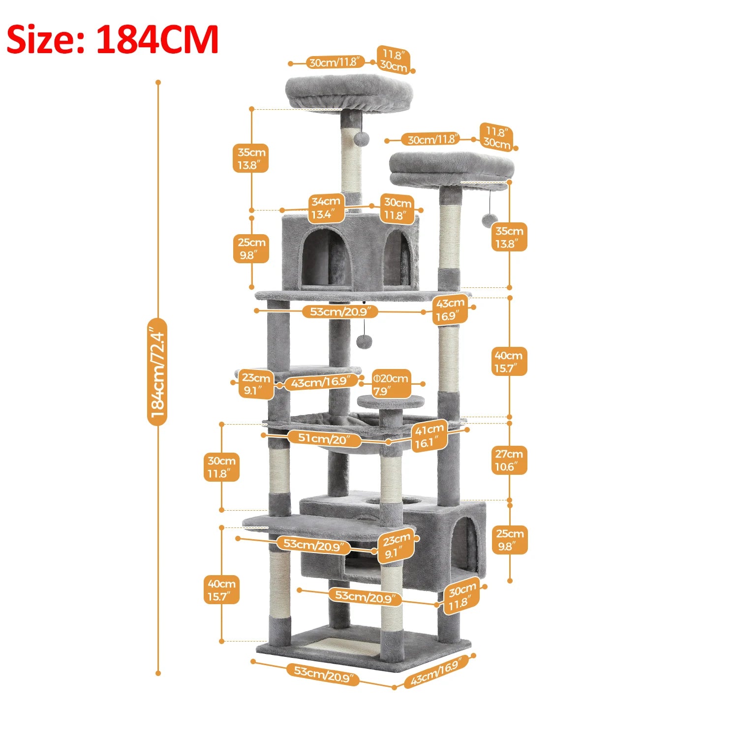 Large Cat Tree Tower for Indoor Cats With Scratching Posts, Spacious Hammock, & Padded Perches
