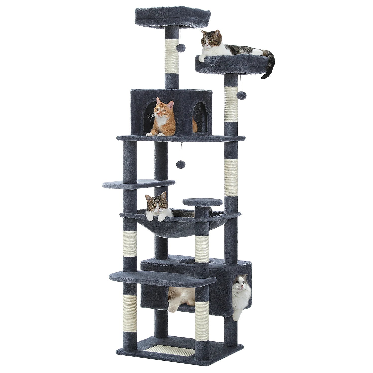 Large Cat Tree Tower for Indoor Cats With Scratching Posts, Spacious Hammock, & Padded Perches