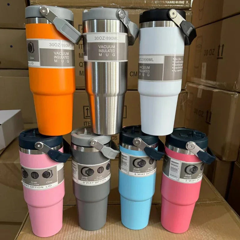 Travel Stainless Steel 30oz Tumbler w/ Handle