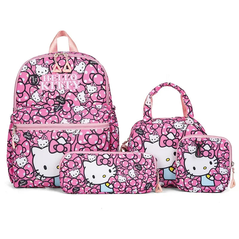 4pcs Kuromi/My Melody/Hello Kitty Backpack, Pencil Case, Shoulder Bag, & Wallet Set
