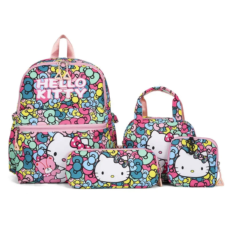 4pcs Kuromi/My Melody/Hello Kitty Backpack, Pencil Case, Shoulder Bag, & Wallet Set