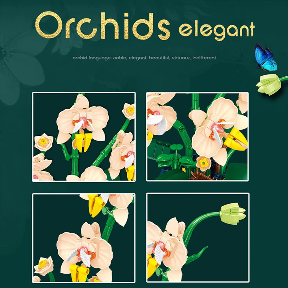 Orchid Flowers Building Blocks - Bouquet Flower Blocks Toy