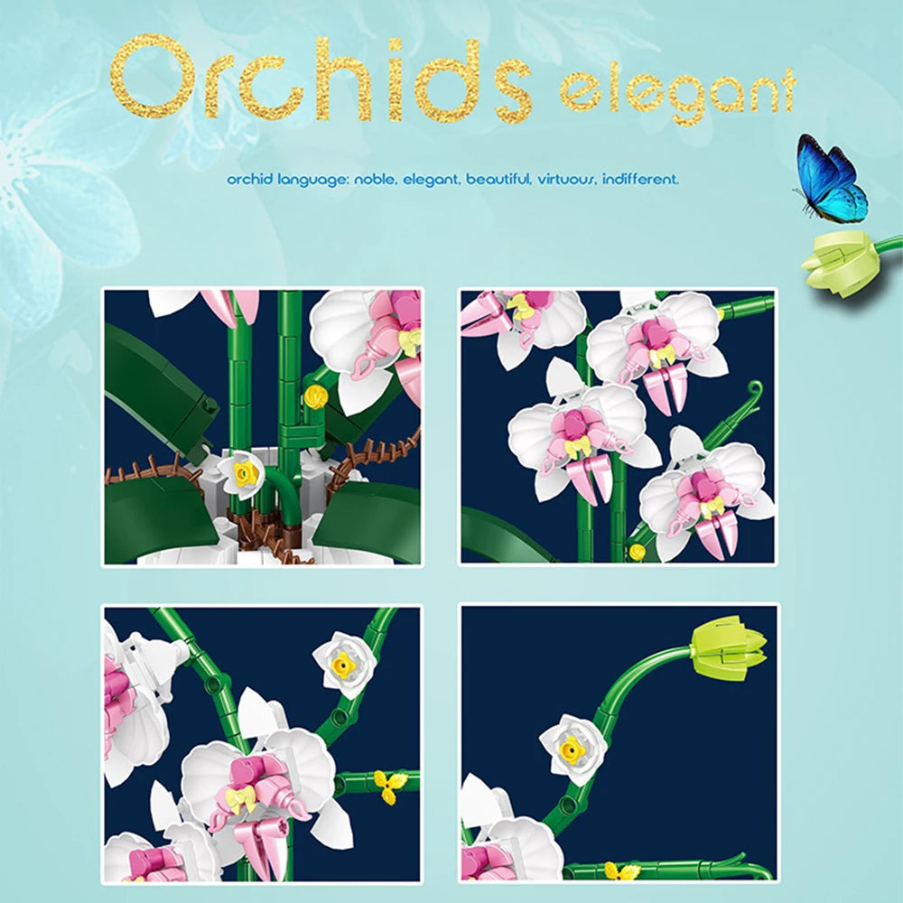 Orchid Flowers Building Blocks - Bouquet Flower Blocks Toy