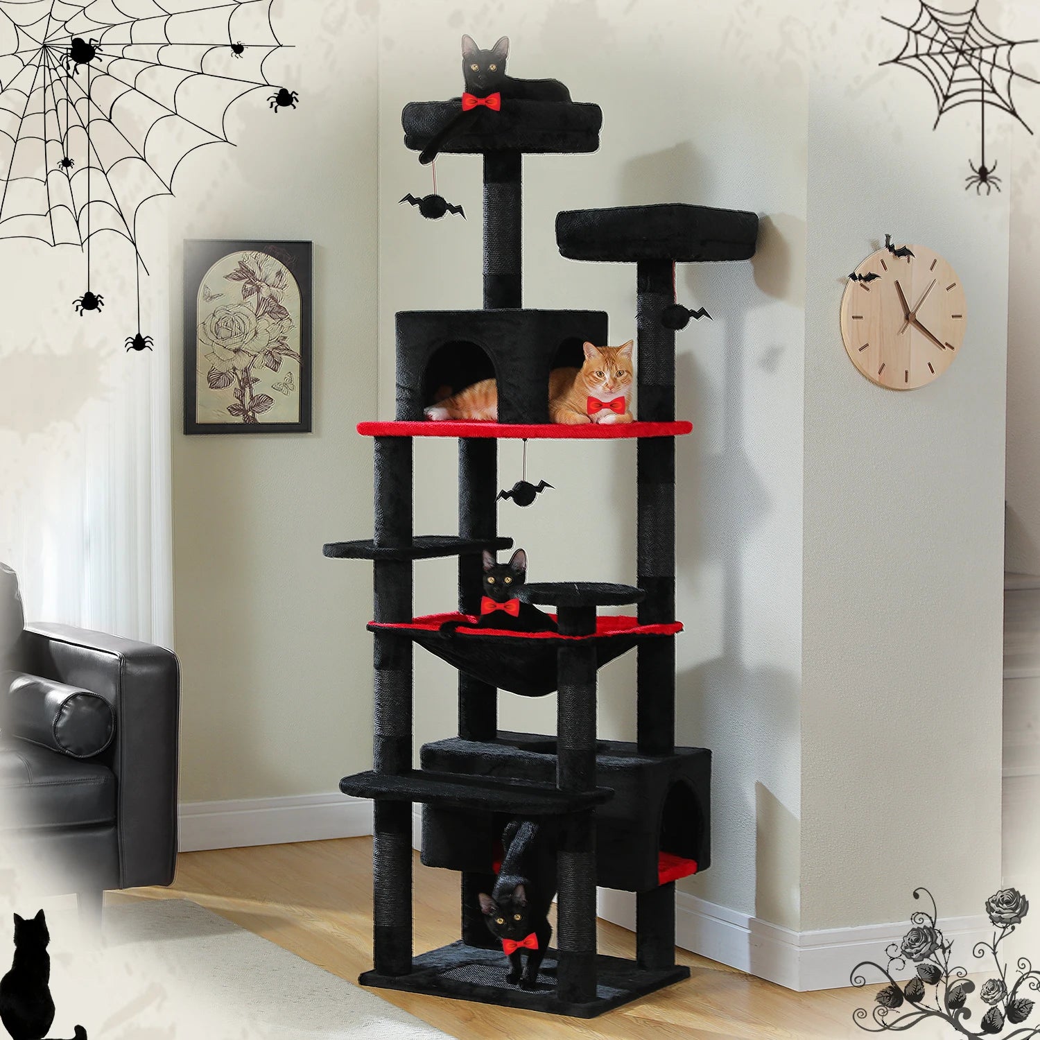 Large Cat Tree Tower for Indoor Cats With Scratching Posts, Spacious Hammock, & Padded Perches