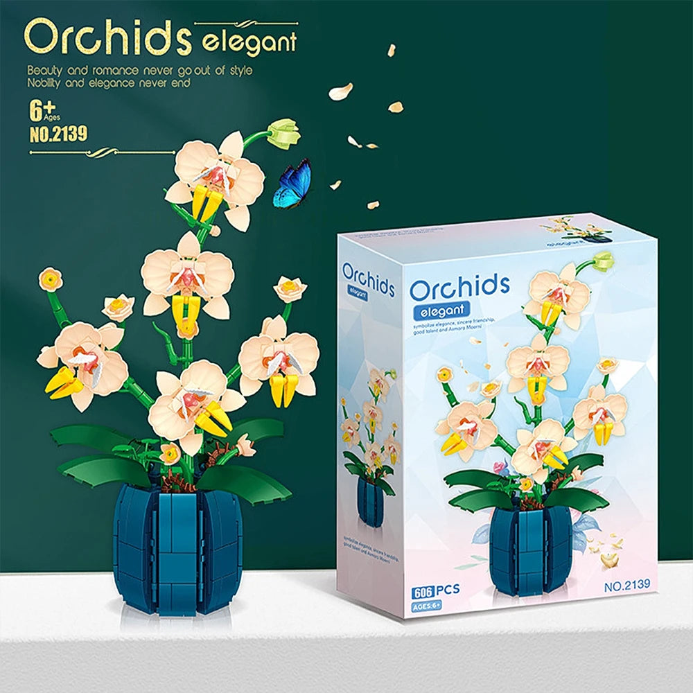 Orchid Flowers Building Blocks - Bouquet Flower Blocks Toy