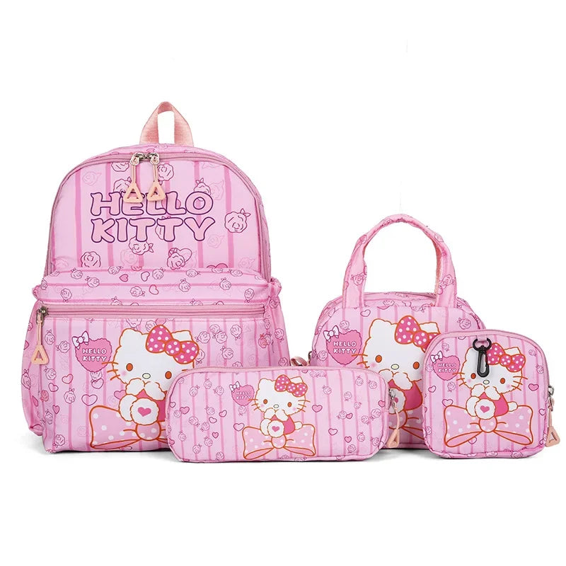 4pcs Kuromi/My Melody/Hello Kitty Backpack, Pencil Case, Shoulder Bag, & Wallet Set